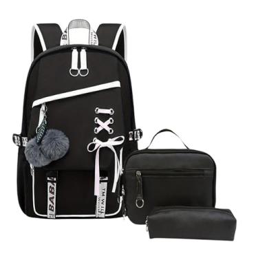 Imagem de Mochila escolar para meninas, bloco de cores, mochila escolar com caixa de almoço, conjunto de 3 peças, mochila para meninas escolares