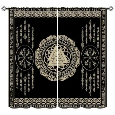 Imagem de KANEPE Cortinas Viking, misteriosas runas nórdicas dragão, tratamentos abstratos para janela, cortinas com isolamento térmico para varão, conjunto de 2 painéis para quarto, sala de estar, cozinha