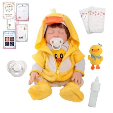 Imagem de Bebê Reborn Patinho com Bolsa Azul e Fraldas Cabelo Realista