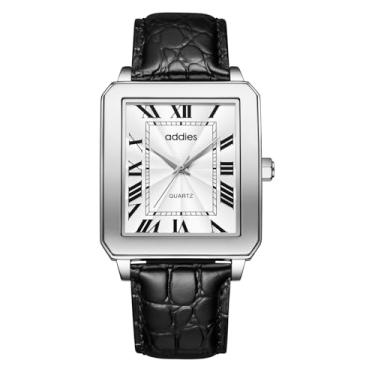 Imagem de addies Relógio analógico masculino retrô vintage, quartzo, pulseira de couro preto, moda negócios, 30 m, à prova d'água, elegante, relógios de pulso para homens, Prateado, branco