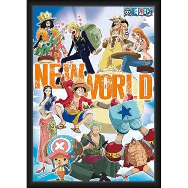 Imagem de BUY ART FOR LESS Pôster de arte emoldurado oficialmente licenciado One Piece - Novo Mundo - 61 x 91 cm - Moldura de madeira projetada resistente com vidro plexi - Pronto para pendurar