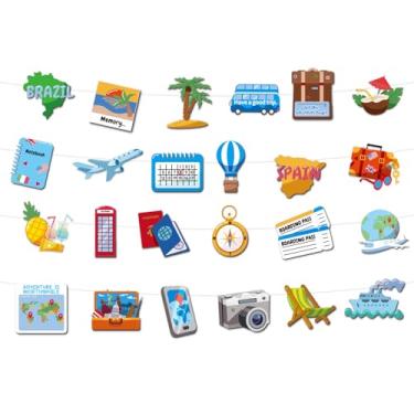 Imagem de 4 Peças de Banners para Festa com Tema de Viagem, Deixe a Aventura Começar Decoração Mapa Avião Navio Globo Banner Viagem à Volta do Mundo Formatura Reforma Artigos para Festas