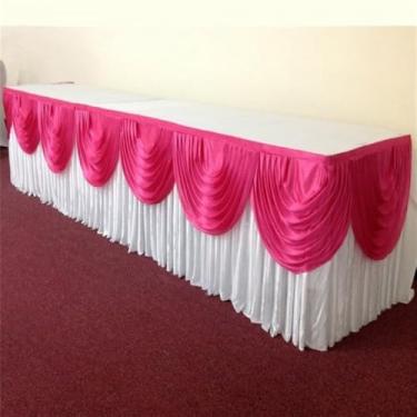Imagem de Saia de mesa de seda prateada de 3 metros, inclui cortina, toalha de mesa para banquete, saia para festa de casamento, decoração para eventos, branca e fúcsia, 6,4 metros, 6,3 m de comprimento
