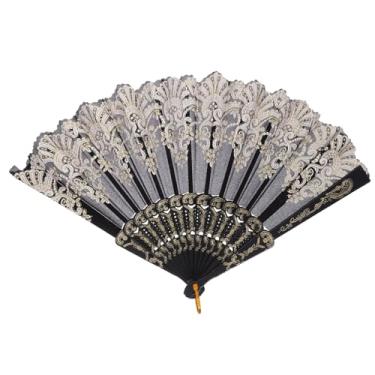 Imagem de VANZACK Ventilador de mão chinês - Ventilador dobrável grande 16,5 vintage decorativo para apresentações e festivais
