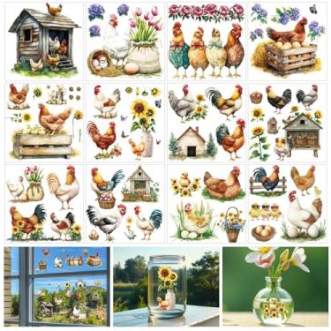 Imagem de beinkmake 12 folhas de galos rústicos esfregar em transferências para artesanato 5,5 × 5,5 cm ovos animais de fazenda móveis esfregar em transferências adesivo para vidro de madeira scrapbooking