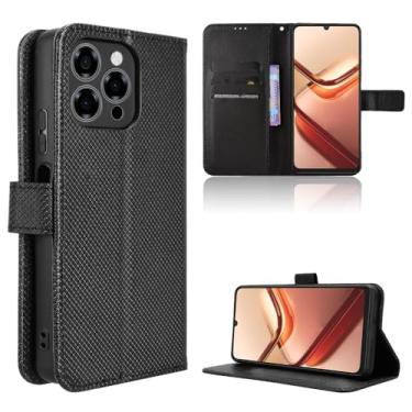Imagem de Capa de couro compatível com Doogee Note 58, capa flip de couro PU compatível com Doogee Note 58 Pro, capa preta