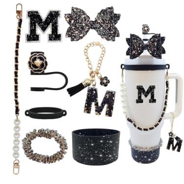 Imagem de Conjunto de acessórios de copo de 8 peças para copo Stanley de 30 e 1,5 l com alça, incluindo topo de palha, bota, alça de alça de garrafa de água, decoração de arco de palha, pulseiras, pingente de