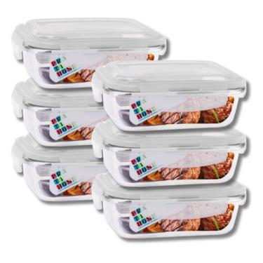 Imagem de Kit 6 Potes Hermetico Vidro 1040ml Marmita Tampa 4 Travas - Pra casa