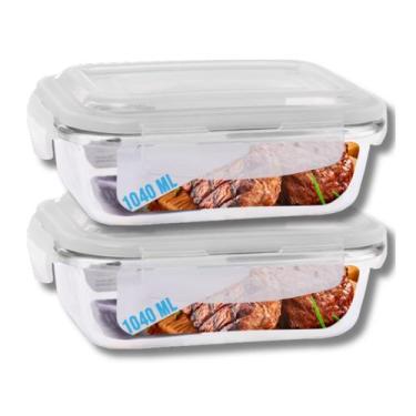 Imagem de Conjunto Potes Vidro Tampa Hermetico 1040ml Marmitas Fitness 2 UN - Pr