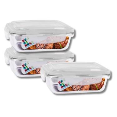 Imagem de Kit 3 Potes Hermetico Vidro 1040ml Marmita Tampa 4 Travas - Pra casa