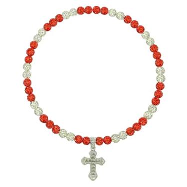 Imagem de Colar de beisebol masculino com pingente de cruz de 50 cm, coleção de gelo brilhante, para mulheres, strass e contas de argila, acessórios de beisebol, presentes para jogadores de times de beisebol