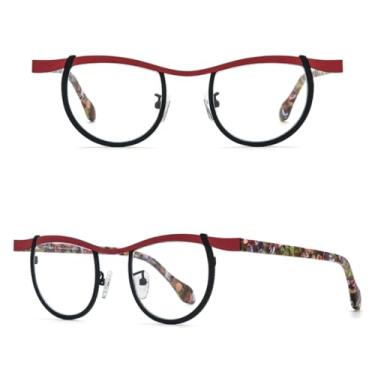 Imagem de VFDHN Armação de óculos de acetato de titânio para homens e mulheres (vermelho e preto C5)