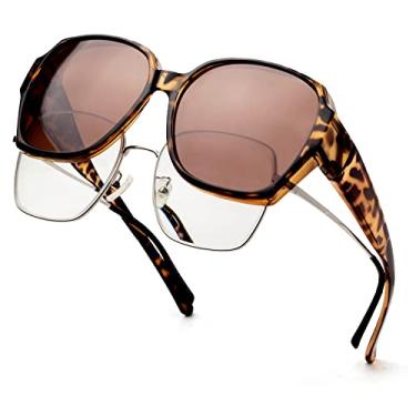 Imagem de Face Shadow Óculos de sol femininos com proteção UV polarizada, ajuste sobre óculos de grau leve, Leopardo marrom/lente marrom, Large