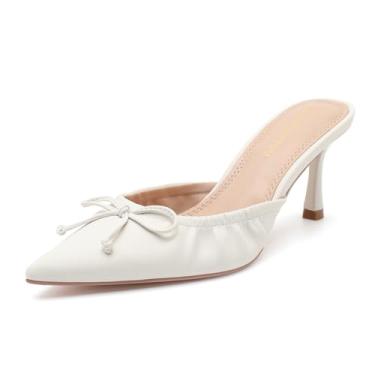 Imagem de HAOZHAOTOU Sapato feminino sem cadarço salto mule bico fino frente única sem cadarço, Branco, 40