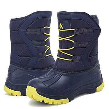 Imagem de Yeerovan Botas de neve unissex para inverno, impermeável, antiderrapante, para clima frio (bebê/criança pequena/criança grande), Azul/Amarelo, 15