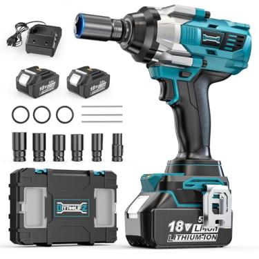 Imagem de Chave de impacto sem fio 1/5.1 cm compatível com bateria Makita de 18 V, pistola de impacto de alto torque sem escova, chave de impacto para cortador de grama de carro, caminhão, com bateria de 2 x