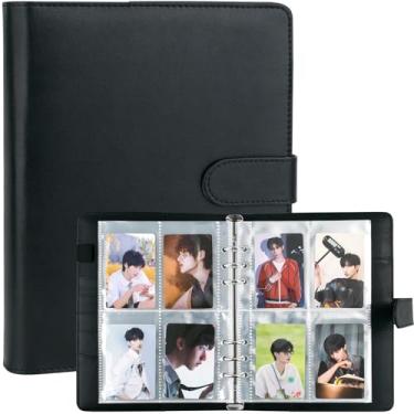 Imagem de VACONICO A5 Kpop Photocard Binder, Álbum De 6 Argolas Com 200 Compartimentos Para Cartões, Capa De Couro Pu Com Fecho De Fivela Magnética Para Organizar Cartões De Troca (Preto)