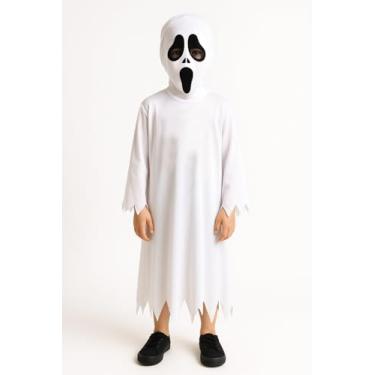 Imagem de Fantasia Infantil Fantasma Criança Halloween Vestido Roupa Fantasminha Panico (Branco, P (veste 3 a 4 anos))