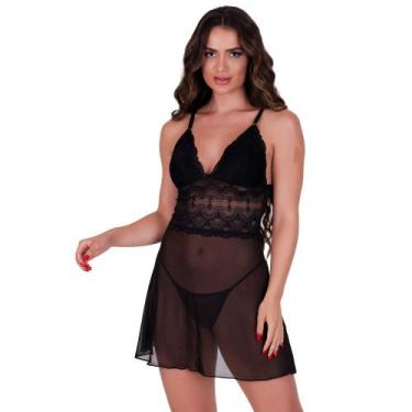 Imagem de Camisola sem Bojo Tule Transparente e Calcinha Joana - NAKA MODAS, G, 