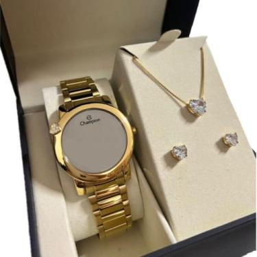Imagem de Kit Relógio Champion Original Feminino charmoso Dourado com coração co