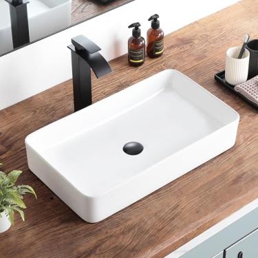 Imagem de KDKSC Pia de vaso de banheiro 61 cm x 35 cm retangular porcelana branca pia de banheiro moderna acima do balcão arte bacia