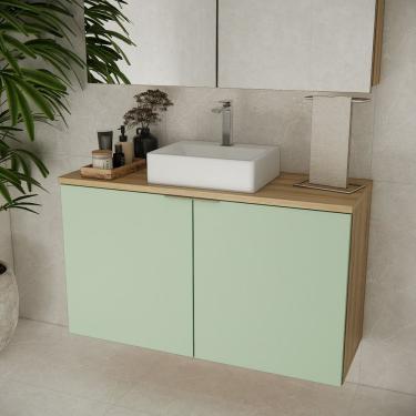 Imagem de Gabinete de Banheiro com Cuba 110cm X 65cm Marrom Carvalho / Verde