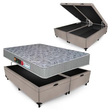 Imagem de Conjunto Castor Espuma D33 Sleep Max Box Baú Max Ultra Suede Bege Queen Size 158x198x67cm