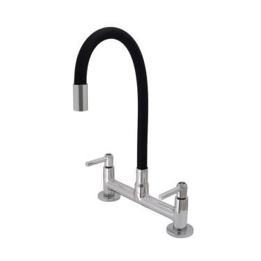 Imagem de Torneira Misturador Cozinha Mesa Bancada Tubo Color Flexivel Preto Metal Cromado Luxo