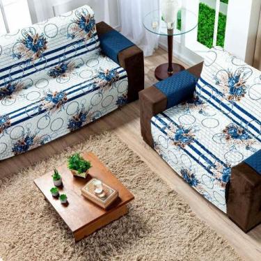 Imagem de Protetor Sofa Estampado Isabela 2 E 3 Lugares - Floral Azul Marinho - 