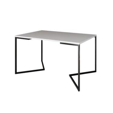 Imagem de Mesa Jantar Industrial Branca Retangular 137X90Cm Base V Ferro Preto C