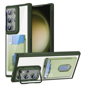 Imagem de Capa carteira transparente com suporte para cartão e lente de câmera para Samsung Galaxy S24 Fe S23 Ultra Plus S21 S20 A16 A06 A55 A35 A34 (para Samsung A16/verde)