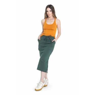 Imagem de Saia Secretária Midi Moletinho com Bolsos e Cós com Cordão - Organiky,