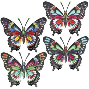 Imagem de Tcwhniev 4 peças de arte de parede de borboletas de metal de ferro, borboletas de cor brilhante à prova d'água, decoração de parede de cerca de 17 cm, decoração suspensa para jardim, quintal, pátio
