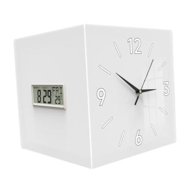 Imagem de Ｂｅｓｇａ Relógio de parede de canto duplo com visor de data e semana, display de temperatura e relógio decorativo para escritório, Branco Puro