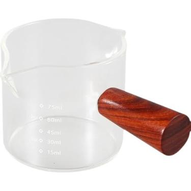 Imagem de Copo Vidro Medidor De Café Expresso Alça De Madeira Barista,Capacidade: 100ml(1 Unidade)