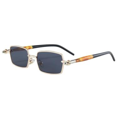 Imagem de Óculos de sol retangulares pequenos da moda, femininos, luxuosos, retrô, rebites, masculinos, com lentes duplas, armação transparente UV400 (cinza dourado)