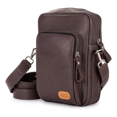 Imagem de Bolsa Transversal Masculina Em Couro Legítimo Compacta(Marrom-escuro)