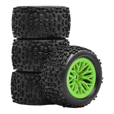 Imagem de KiBcsLic Pneus de carro RC em escala 1:18, rodas, aros, peças 4WD, brinquedos de controle remoto, acessórios fáceis de instalar, substitui rodas de rastreador, Verde
