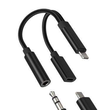 Imagem de Adaptador auxiliar de iPhone para Apple (2 em 1) Lightning para conector de 3,5 mm, carregador de fone de ouvido, cabo dongle, divisor de cabo, conector de carro para adaptador de iPad, conversor de