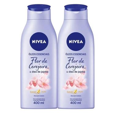 Imagem de Kit 2 Loção Hidratante Nivea Óleos Essenciais Flor de Cerejeira & Óleo de Jojoba 400ml