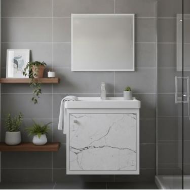 Imagem de Kit Armário para Banheiro 40cm MDF com Cuba Espelheira VENETO - RIVERZ