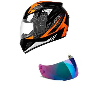 Imagem de Capacete Ebf New Spark Flash Preto e Laranja Mais Viseira Camaleão, 60