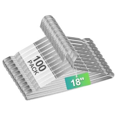 Imagem de Cabides de metal resistentes, 45,7 cm, economia de espaço e aço inoxidável antiderrapante, pacote com 100 cabides à prova de ferrugem (5 kg e 3,2 mm), para ternos, camisas, calças, vestidos (prata)