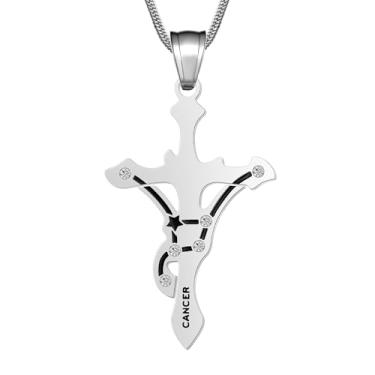 Imagem de Colar masculino da constelação do zodíaco, pingente de cruz de aço inoxidável, coleção de 12 sinais, joia astrológica com caixa de presente para mulheres, ONESIZE, Aço inoxidável, Sem Pedra Preciosa