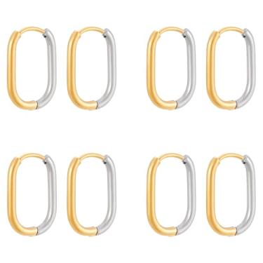 Imagem de UNICRAFTALE 4 pares de brincos de argola oval de dois tons de aço inoxidável para mulheres 18,5 mm de comprimento oval infinito brinco de metal para fabricação de joias