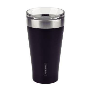 Imagem de Copo Térmico Tramontina Exata em Aço Inox Preto com Tampa 550 ml