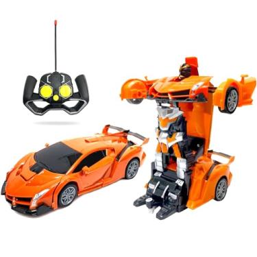 Imagem de Carrinho 2 em 1 Controle Remoto Transforma em Robô com Bateria Recarregável Laranja