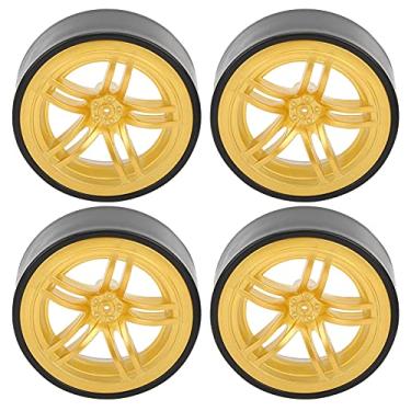 Imagem de Domary 4pcs RC 6 Falou Jantes De Plástico, Pneus De Borracha para 1/10 RC Drift Car, OnRoad Drifting (com) para 1/10 Controle Remoto De Alta Velocidade do Carro (Dourado)