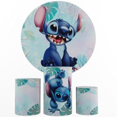 Imagem de Kit Decoração Festa, Painel Stitch + Trio Capas De Cilindros (Color 02)