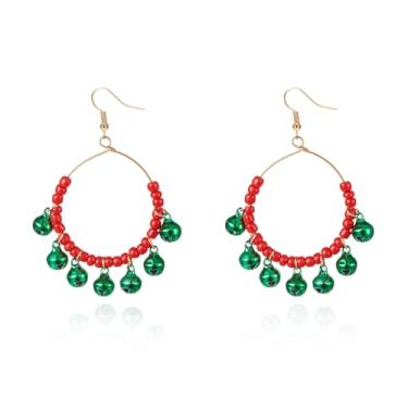 Imagem de Brincos de Natal com pingente de sino sininho com contas para mulheres - acessórios de fantasia de festa de Natal para festas de fim de ano, brincos de argola fofos, bijuterias fofas, Standard, Metal